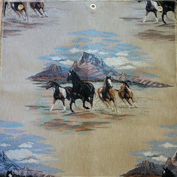 VTG 27x27 Tapestry Fabric Sample LaCrosse Furniture Co Country Horses Running - Picture 1 of 5